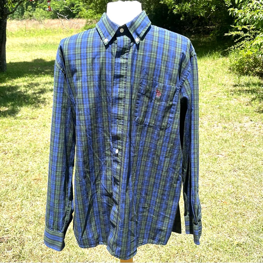 Men’s US Polo Assn Blue Plaid Long Sleeve Button Down Shirt Size XL (CBM0001)